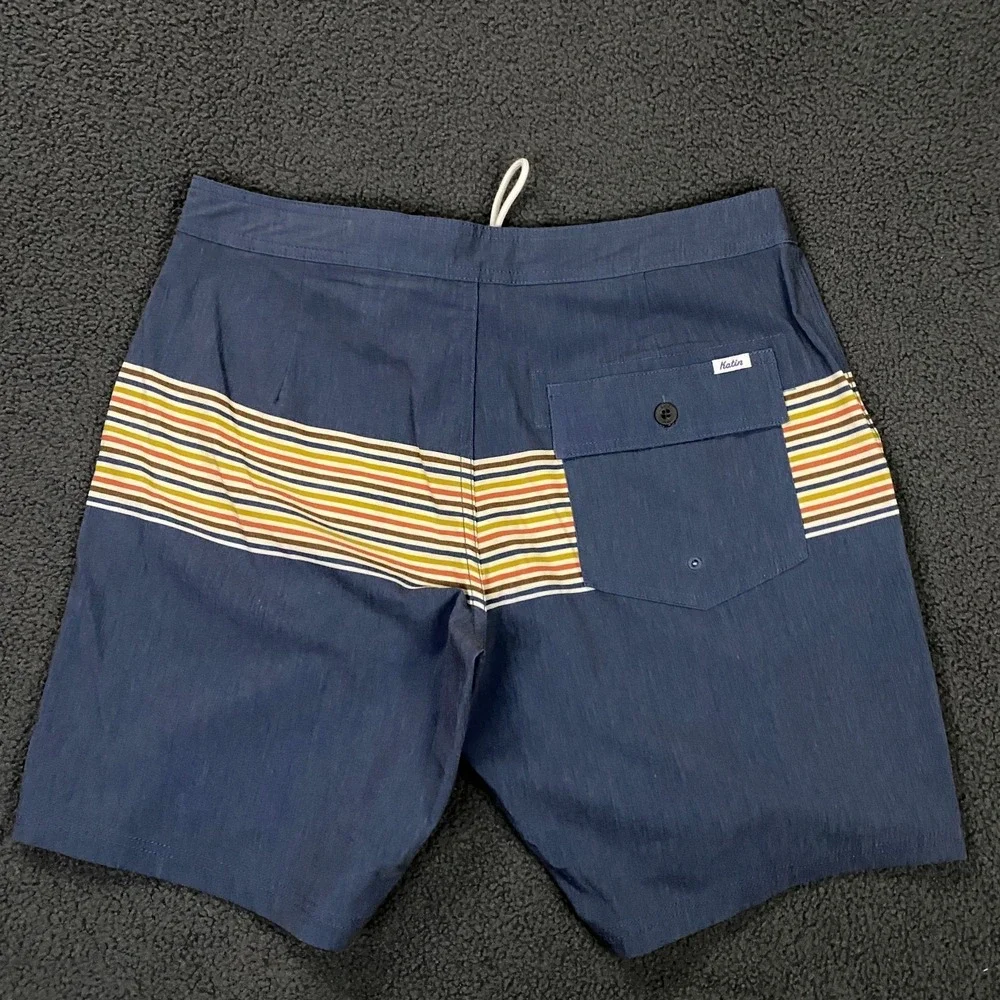 Katin Roam‎ Hybrid Trunk Mens 32 Blue Striped Stretch Board Shorts Swim NWT